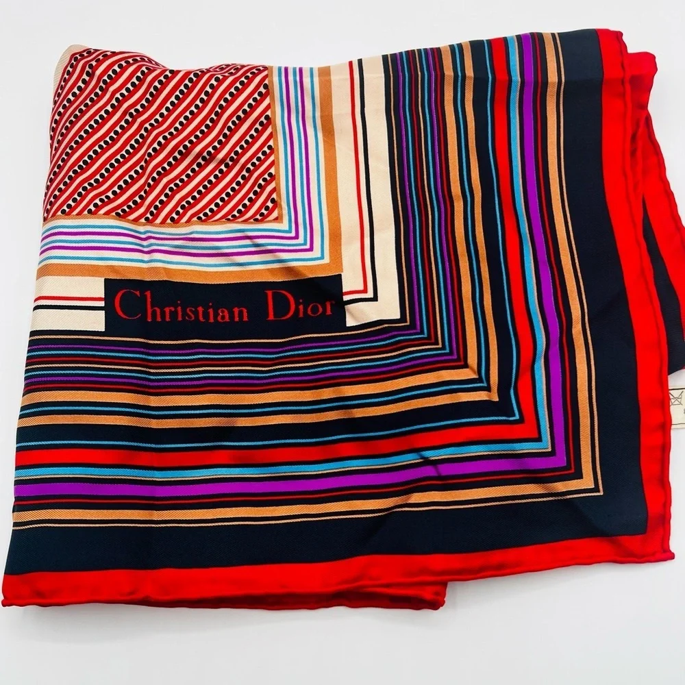 Dior Vintage Multicolor Striped Silk Scarf